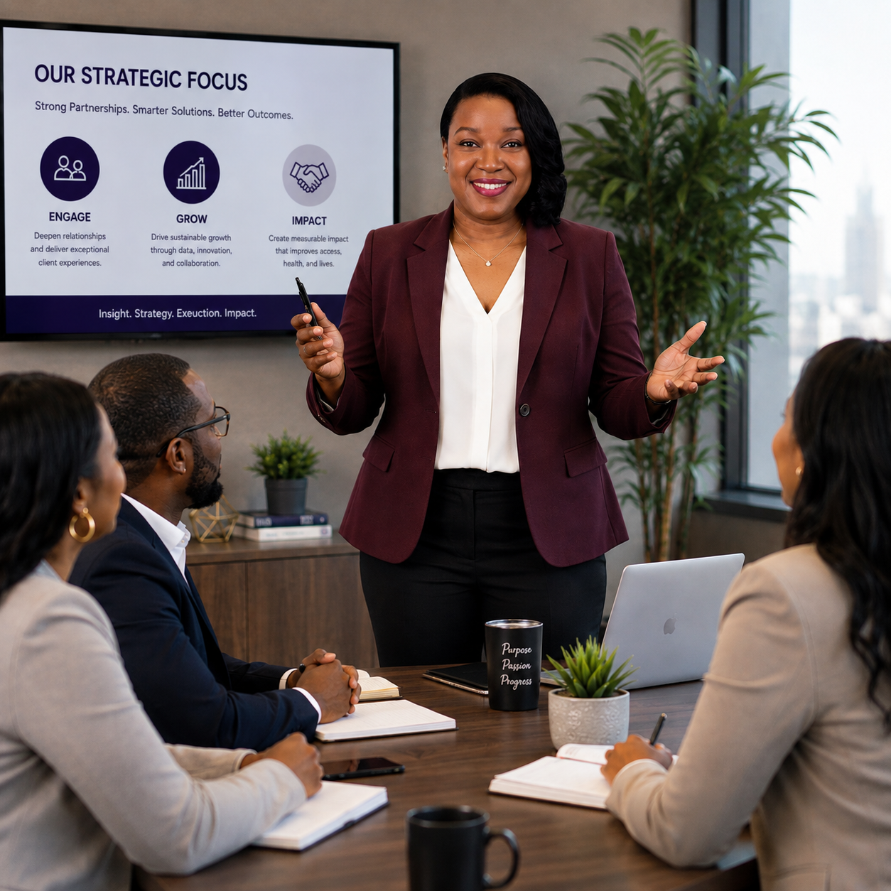 Tawana Matthews presenting strategic focus to her team